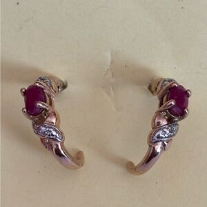 Gold plated sterling silver vintage 1/2 hoop Gemstone Hoop Earrings